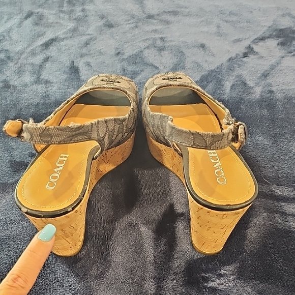 Coach Black and Tan Wedge Slingback Peep-Toe - Picture 6 of 7